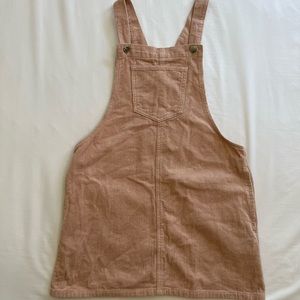 Tan beige cream corduroy mini overall dress